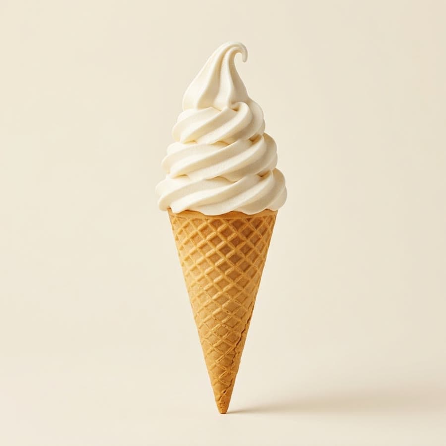 Vanilla soft serve in a cone