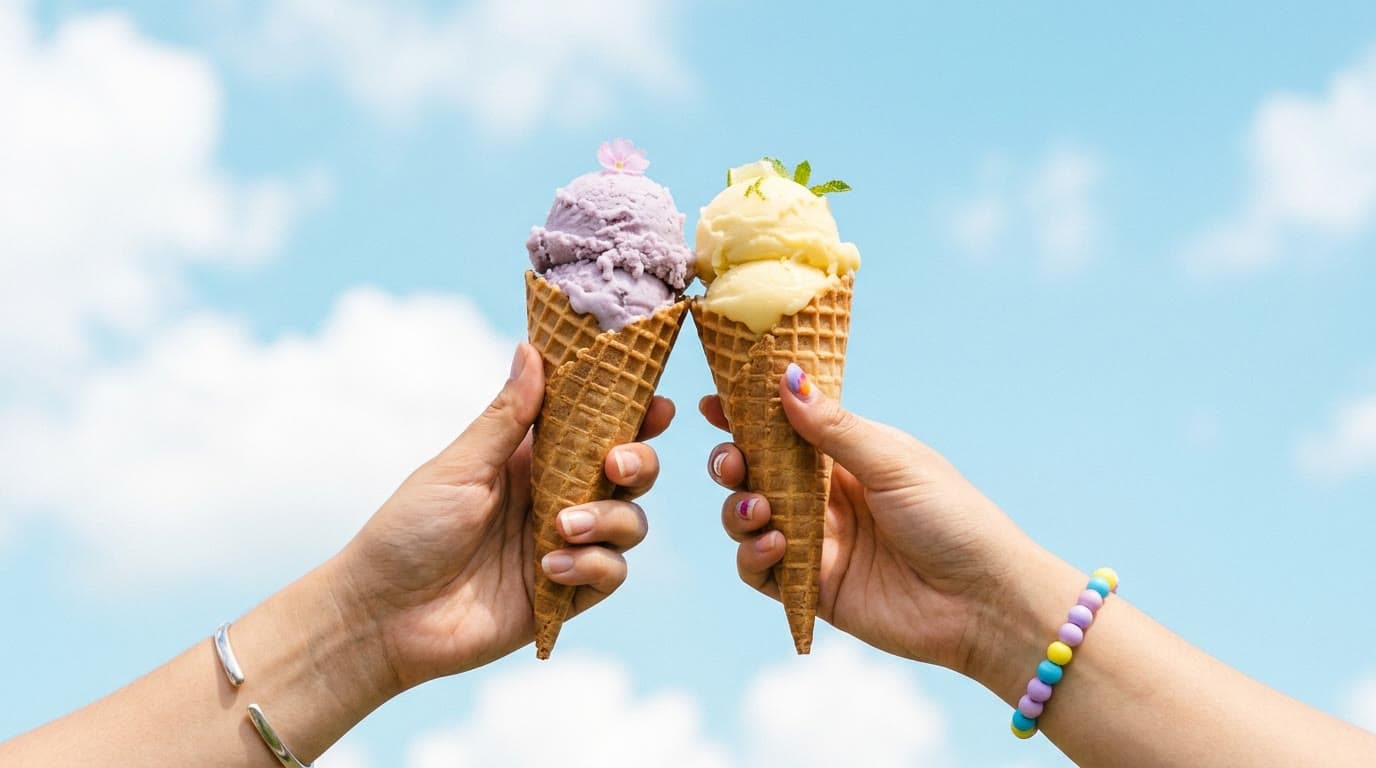 Friends toasting with ice cream cones